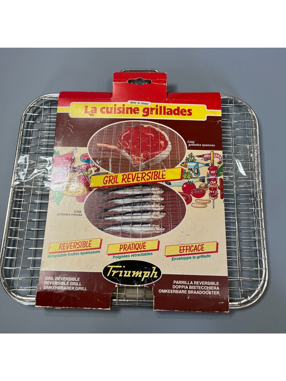 Vintage Triumph Reversible BBQ Grill Basket NOS France Fish Meat Vegetable NEW